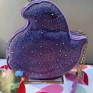 Betsey Johnson Kitsch Peeps Purple Chick Rhinestone Easter Crossbody Bag NWT